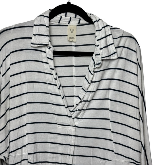 Free People Can't Fool Me Nautical Stripe Oversize Shirt Top Dolman SZ XS Vneck - Picture 2 of 10